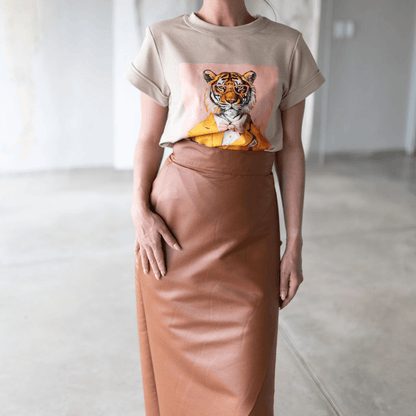 havanna wrap skirt in a pleather rust material comfortable tight fit-skirt-lynne