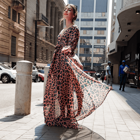 long kaftan light dress with long sleeve in a pink and green colour-dress-lynne